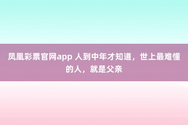 凤凰彩票官网app 人到中年才知道，世上最难懂的人，就是父亲