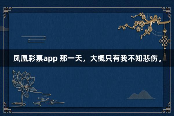 凤凰彩票app 那一天，大概只有我不知悲伤。
