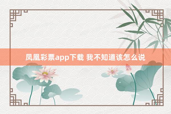 凤凰彩票app下载 我不知道该怎么说