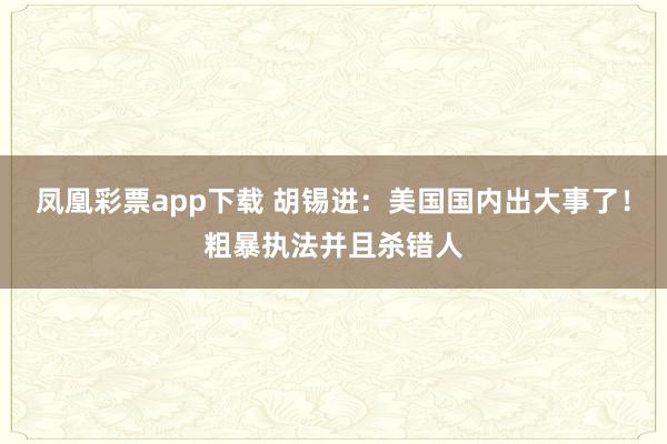 凤凰彩票app下载 胡锡进：美国国内出大事了！粗暴执法并且杀错人