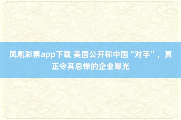 凤凰彩票app下载 美国公开称中国“对手”，真正令其忌惮的企业曝光