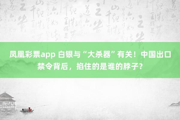 凤凰彩票app 白银与“大杀器”有关！中国出口禁令背后，掐住的是谁的脖子？