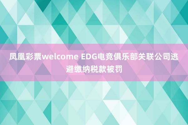 凤凰彩票welcome EDG电竞俱乐部关联公司逃避缴纳税款被罚