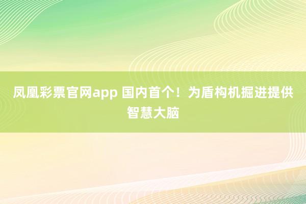 凤凰彩票官网app 国内首个！为盾构机掘进提供智慧大脑