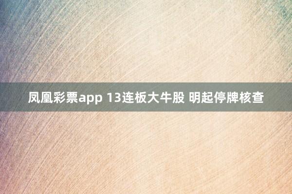 凤凰彩票app 13连板大牛股 明起停牌核查