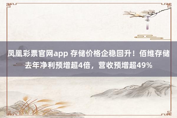 凤凰彩票官网app 存储价格企稳回升！佰维存储去年净利预增超4倍，营收预增超49%