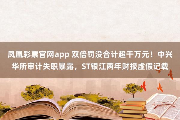 凤凰彩票官网app 双倍罚没合计超千万元！中兴华所审计失职暴露，ST银江两年财报虚假记载