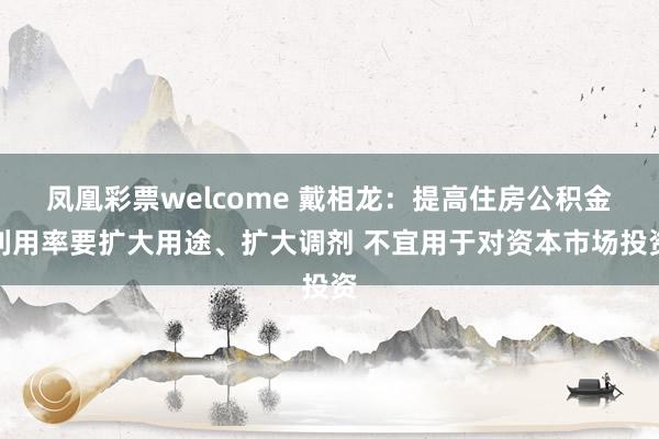 凤凰彩票welcome 戴相龙：提高住房公积金利用率要扩大用途、扩大调剂 不宜用于对资本市场投资