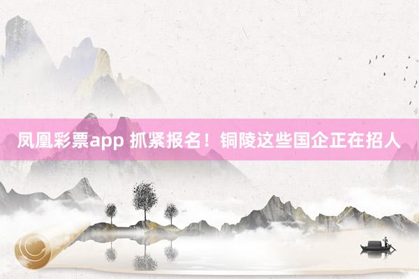 凤凰彩票app 抓紧报名!铜陵这些国企正在招人