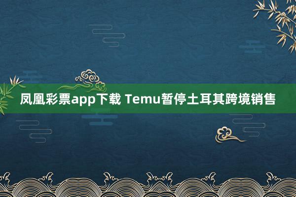 凤凰彩票app下载 Temu暂停土耳其跨境销售