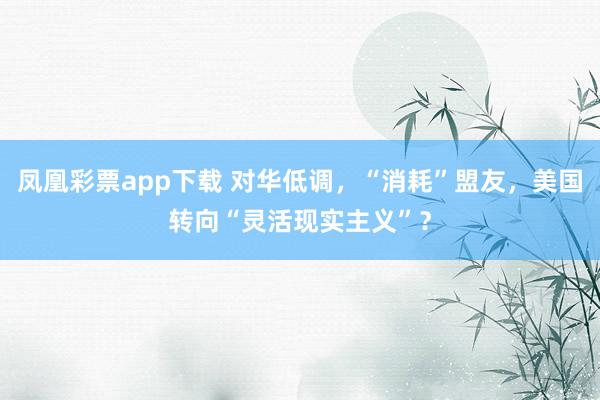 凤凰彩票app下载 对华低调,“消耗”盟友,美国转向“灵活现实主义”?