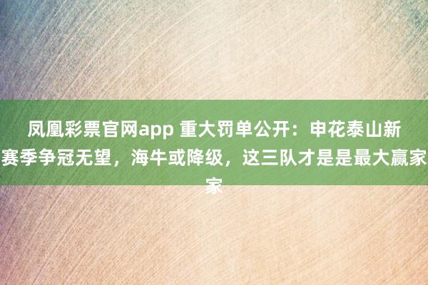 凤凰彩票官网app 重大罚单公开：申花泰山新赛季争冠无望，海牛或降级，这三队才是是最大赢家