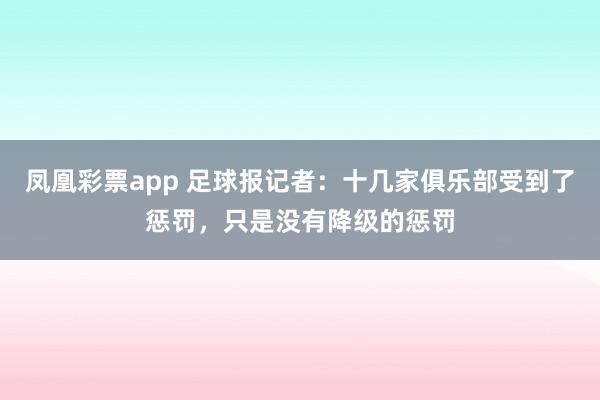 凤凰彩票app 足球报记者:十几家俱乐部受到了惩罚,只是没有降级的惩罚