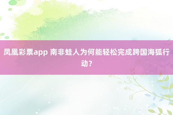 凤凰彩票app 南非蛙人为何能轻松完成跨国海狐行动？