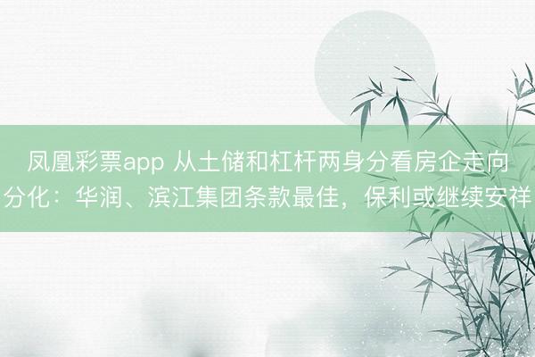 凤凰彩票app 从土储和杠杆两身分看房企走向分化：华润、滨江集团条款最佳，保利或继续安祥