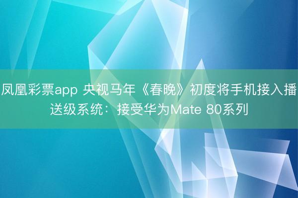 凤凰彩票app 央视马年《春晚》初度将手机接入播送级系统:接受华为Mate 80系列