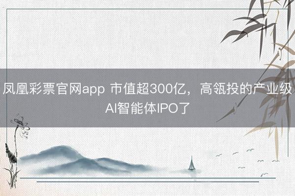 凤凰彩票官网app 市值超300亿,高瓴投的产业级AI智能体IPO了