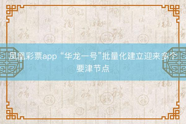 凤凰彩票app “华龙一号”批量化建立迎来多个要津节点
